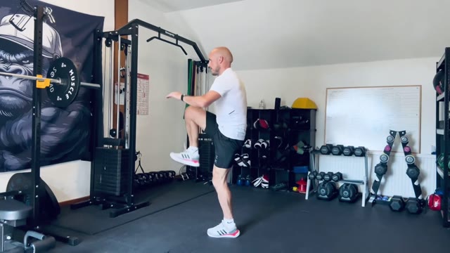 Reverse lunge to knee drive kickback